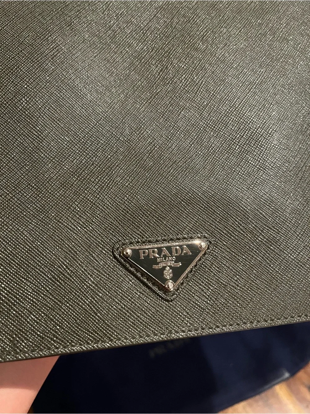 Prada Olive Green Saffiano Leather Portfolio with Push-Lock